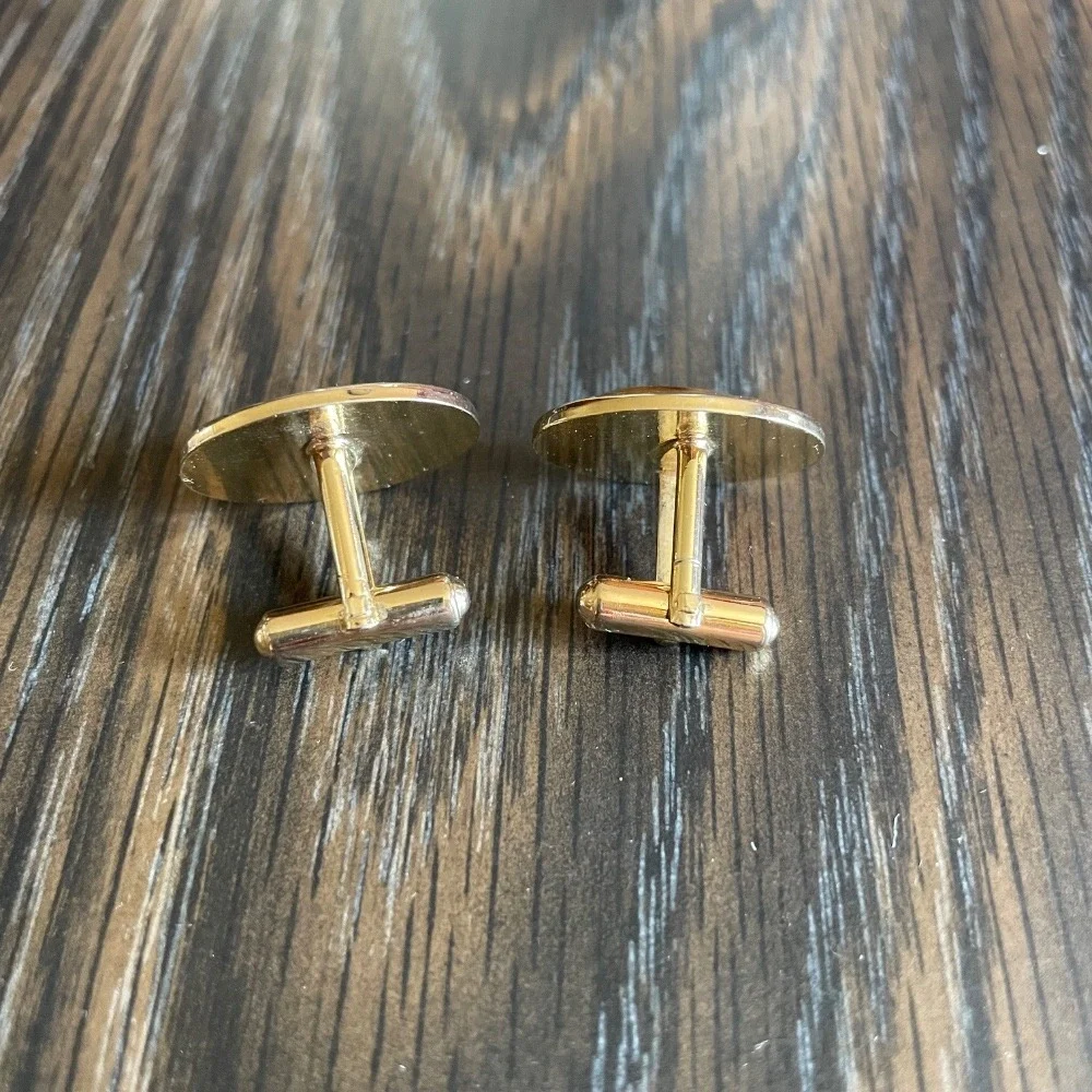 Vintage Gold Tone Cufflinks‎ Oval Tiger Eye Stone Elegant Mens Jewelry